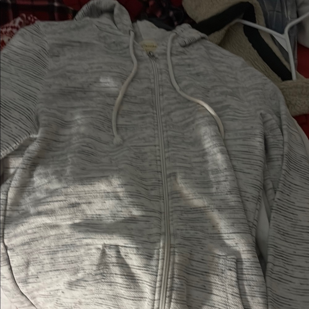 Gray Textured Zip-Up Jacket with Hood